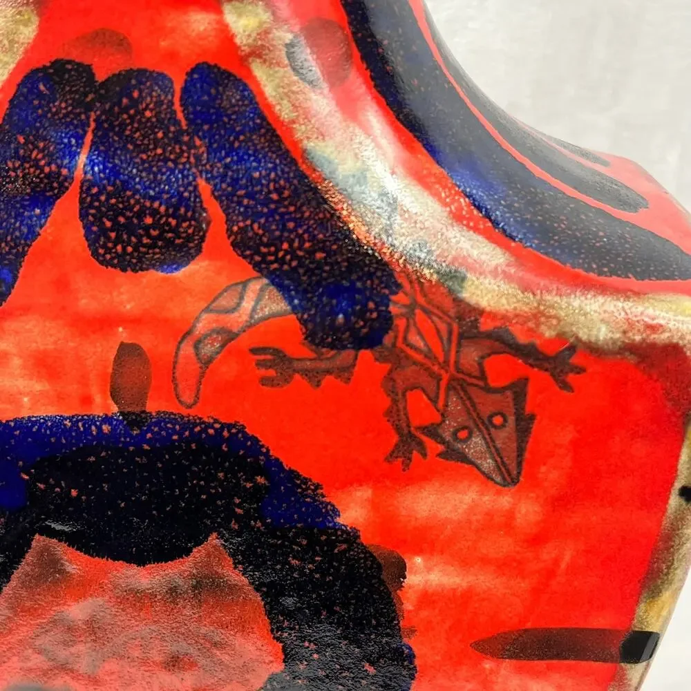 Handcrafted Red Blue Abstract Glazed Ceramic Vase 11.25